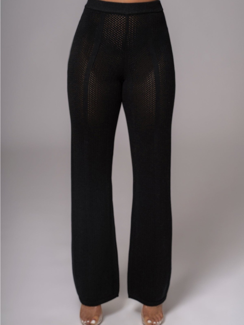 Prettylittlething Black Sheer Knit Swim Coverup Pants
